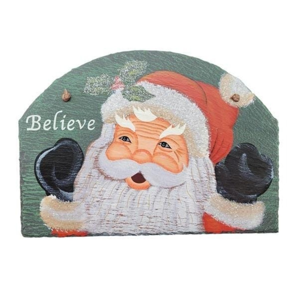 Hand-Made‎ Designs Santa Believe Hand Painted Slate Christmas Wall Decor 12x8.5